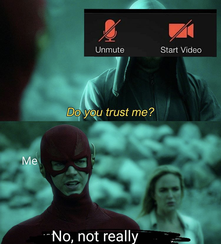 funny memes - flash do you trust me meme template - Unmute Start Video Do you trust me? Me No, not really