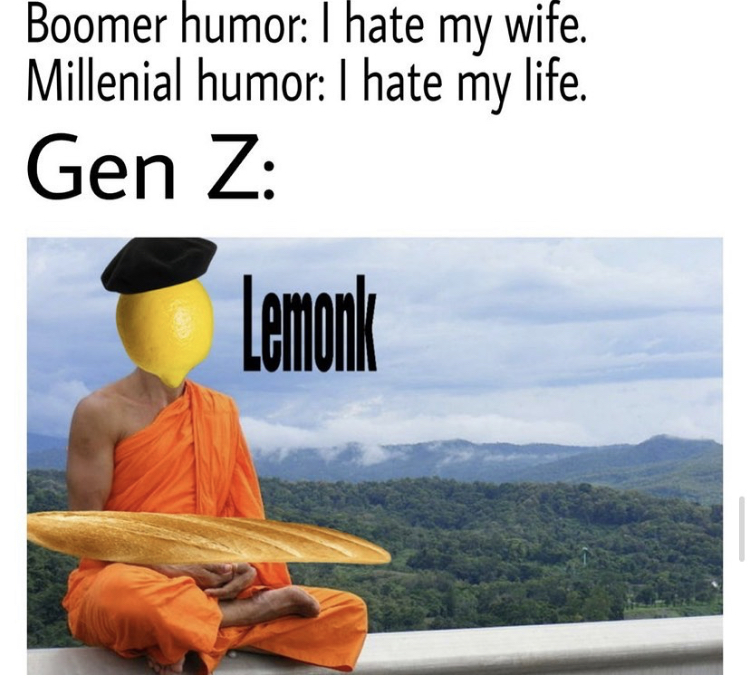 travel - Boomer humor I hate my wife . Millenial humor I hate my life. Gen Z Lemonk