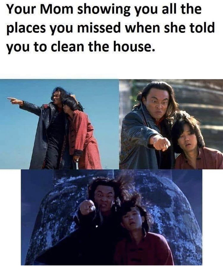 shang tsung mortal kombat movie - Your Mom showing you all the places you missed when she told you to clean the house.