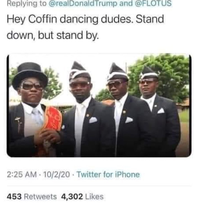 coffin dance - Trump and Hey Coffin dancing dudes. Stand down, but stand by