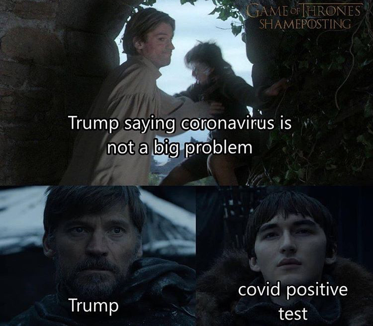 funny memes - house glover meme - Game Of Thrones Shameposting Trump saying coronavirus is not a big problem Trump covid positive test