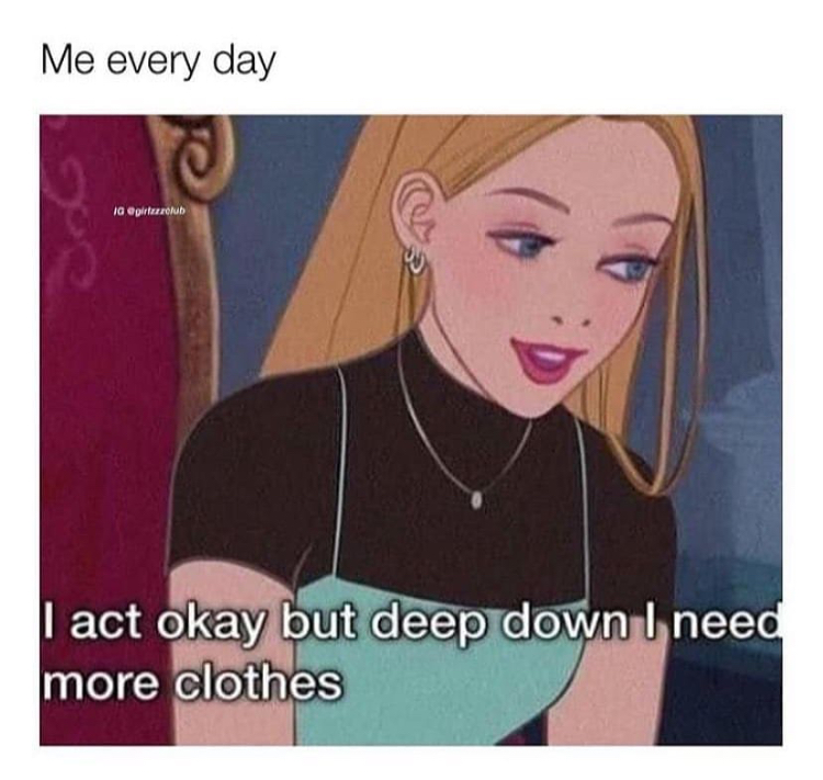 funny memes - Me every day - I act okay but deep down I need more clothes
