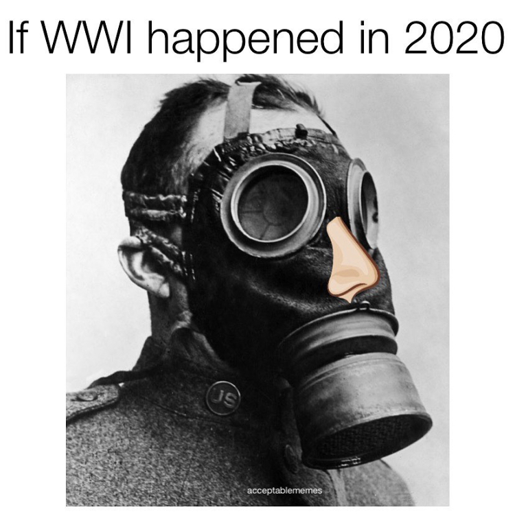 funny memes - gas mask - If Wwi happened in 2020 acceptablememes