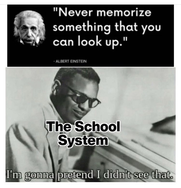 i m gonna pretend i didn t see - "Never memorize something that you can look up." Albert Einstein The School System I'm gonna pretend I didn't see that.