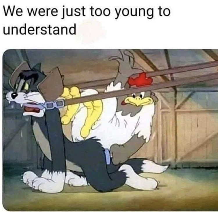 tom and jerry rooster meme - We were just too young to understand