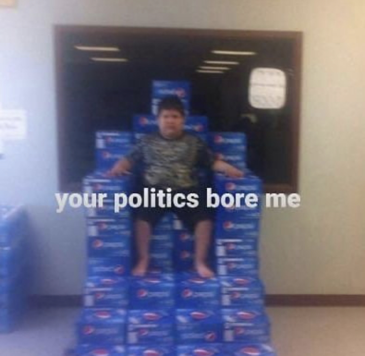 funny memes - kid sitting on pepsi throne - your politics bore me Litlari M