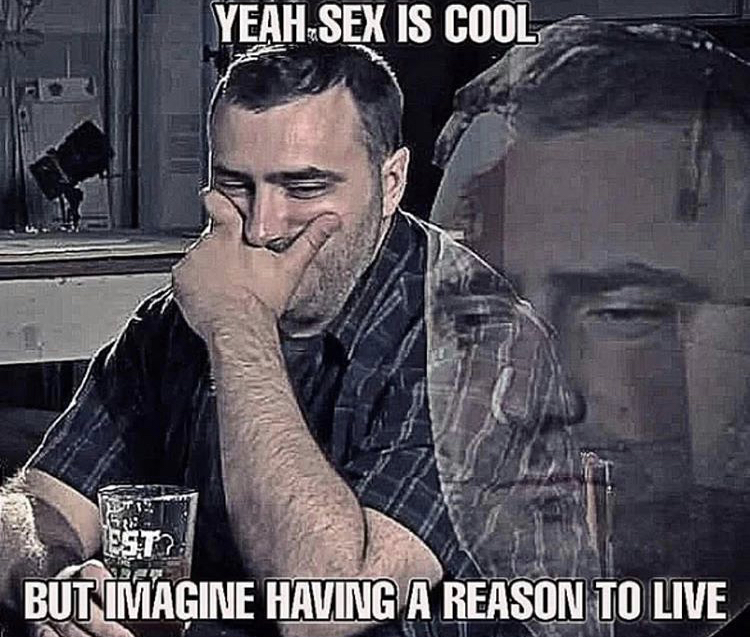 funny memes - redlettermedia mike - Yeah Sex Is Cool 1629 Est? But Imagine Having A Reason To Live