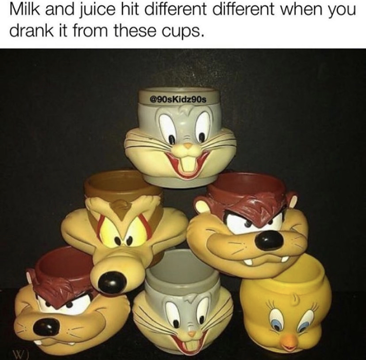 funny memes - cartoon - Milk and juice hit different different when you drank it from these cups. 90s W