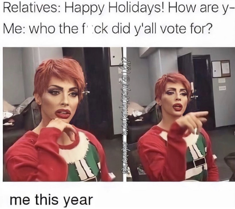 did you vote for meme - Relatives Happy Holidays! How are y Me who the fick did y'all vote for? alter I me this year