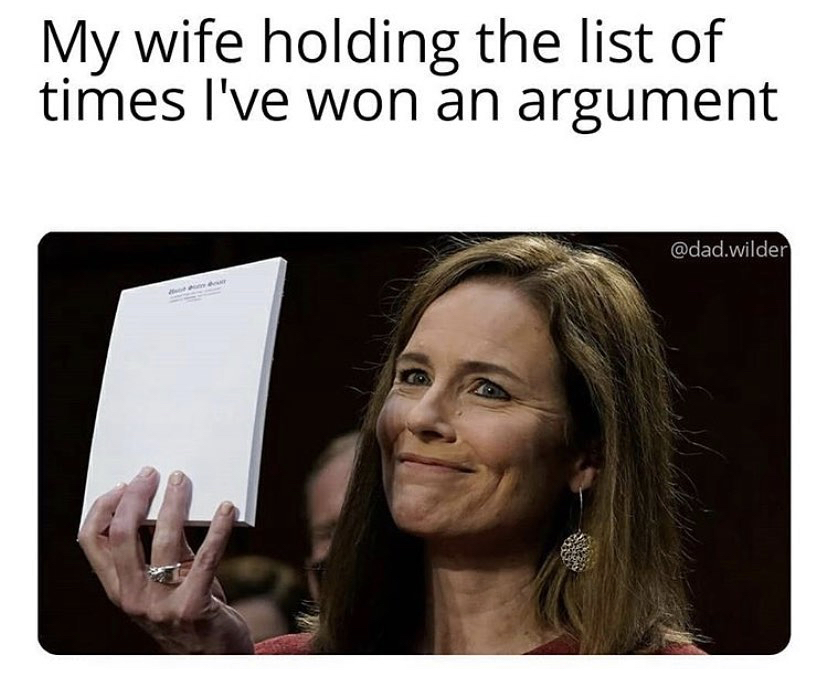 Supreme Court of the United States - My wife holding the list of times I've won an argument .wilder