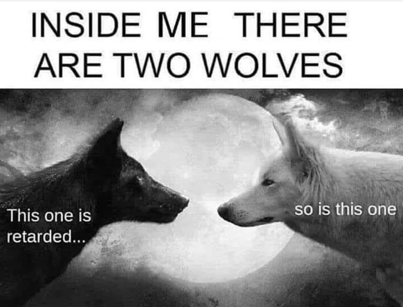 there are two wolves inside you - Inside Me There Are Two Wolves so is this one This one is retarded...