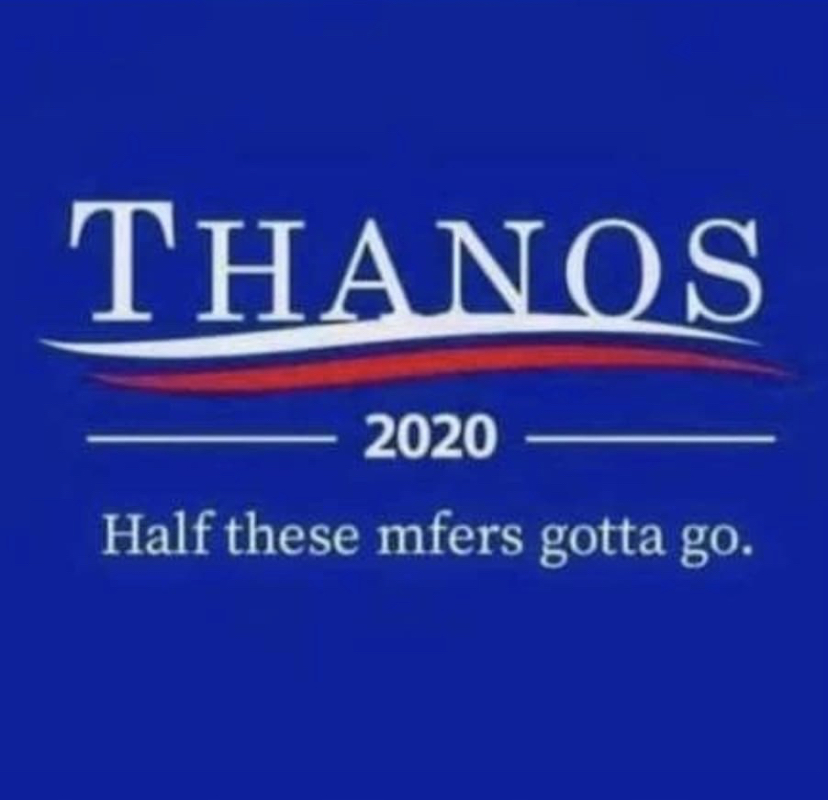 signage - Thanos 2020 Half these mfers gotta go.