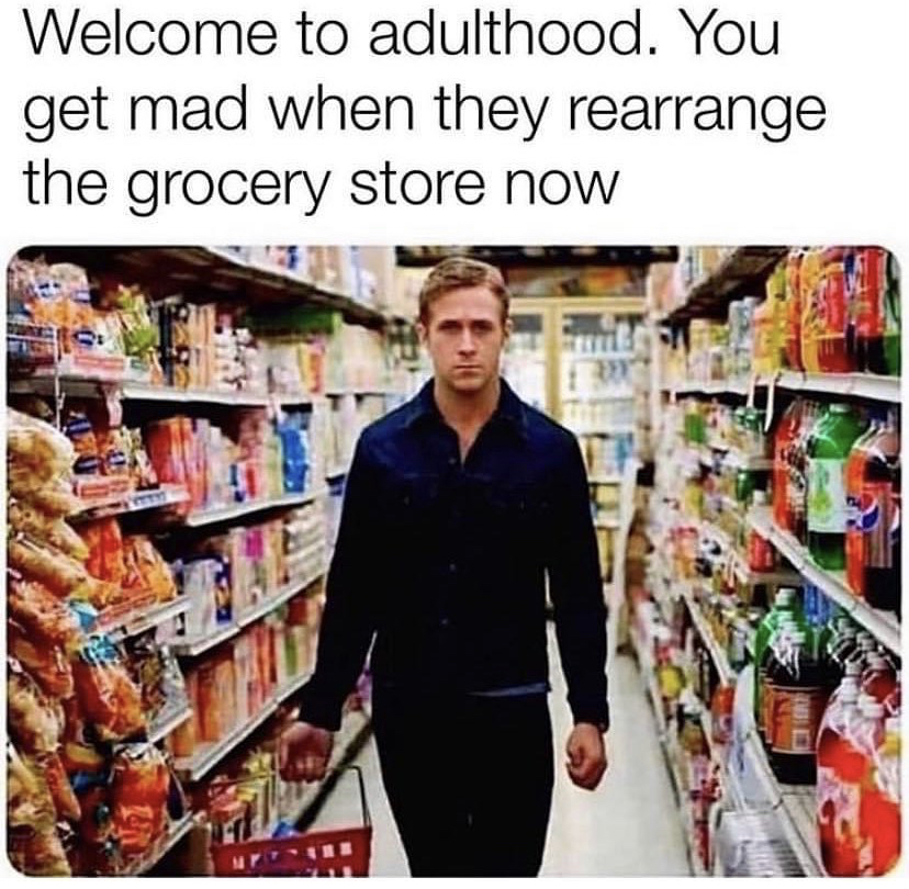 ryan gosling drive jean jacket - Welcome to adulthood. You get mad when they rearrange the grocery store now