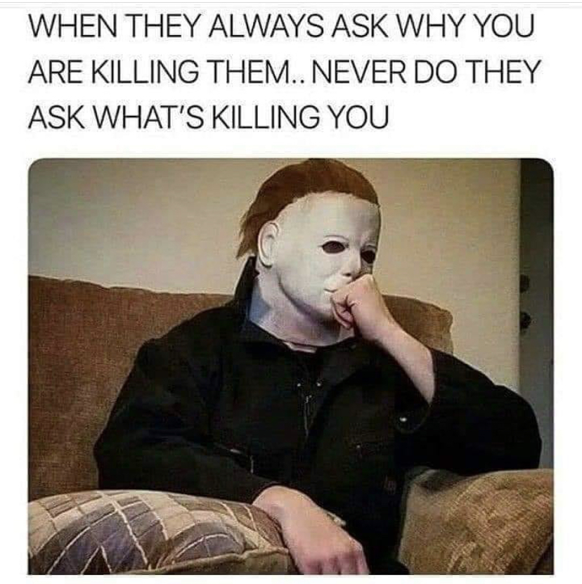 funny memes - jason voorhees memes - When They Always Ask Why You Are Killing Them.. Never Do They Ask What'S Killing You