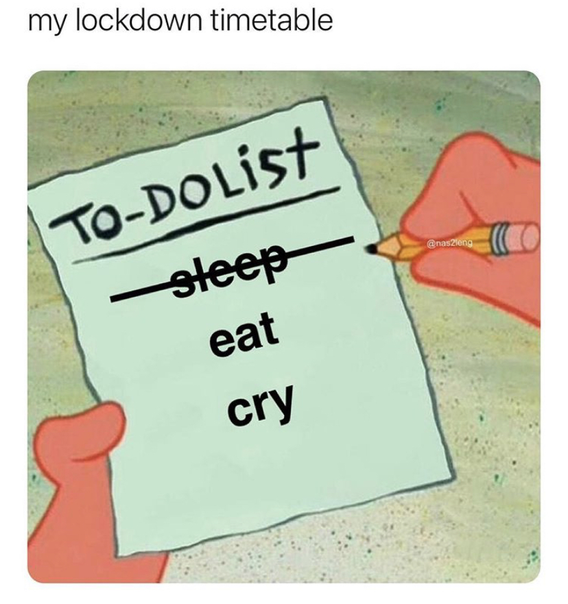 paper - my lockdown timetable ToDolist sleep eat cry