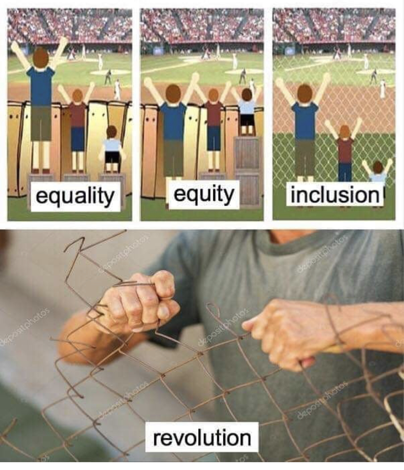 destruction of property meme - equality equity inclusion revolution