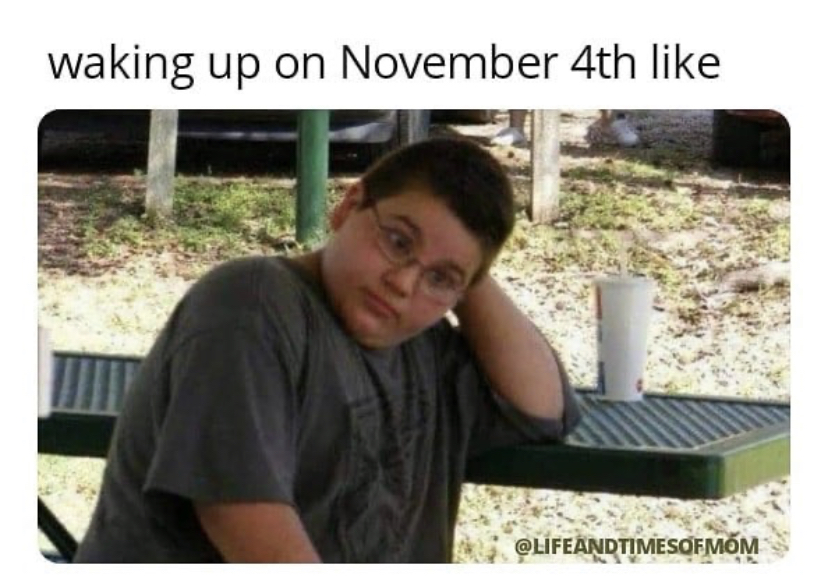 guilty reaction meme - waking up on November 4th