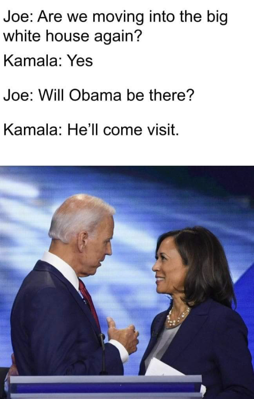 biden kamala harris - Joe Are we moving into the big white house again? Kamala Yes Joe Will Obama be there? Kamala He'll come visit.