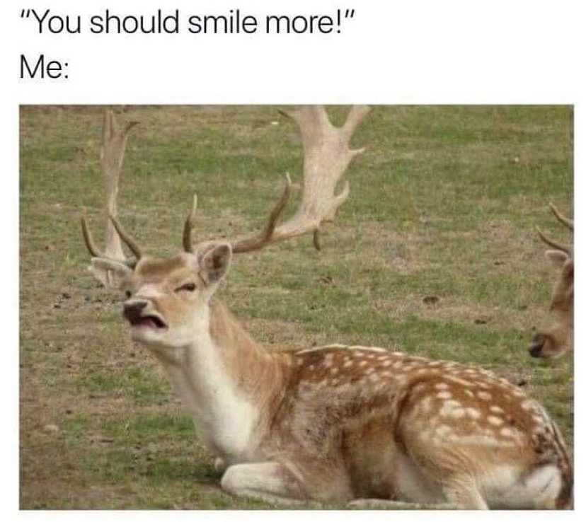 people tell me to smile more - "You should smile more!" Me