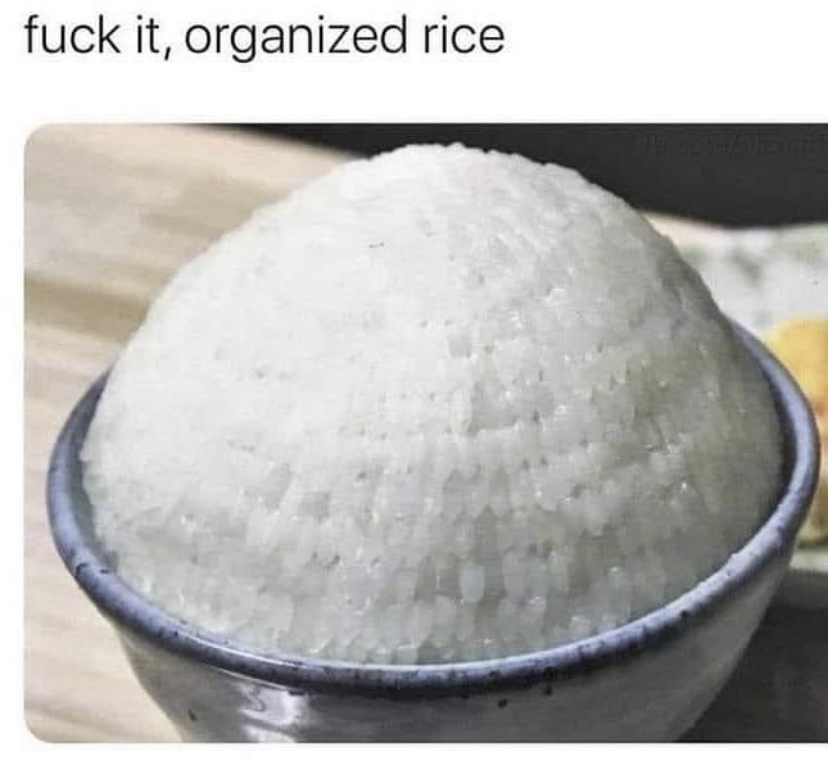 organized rice meme - fuck it, organized rice