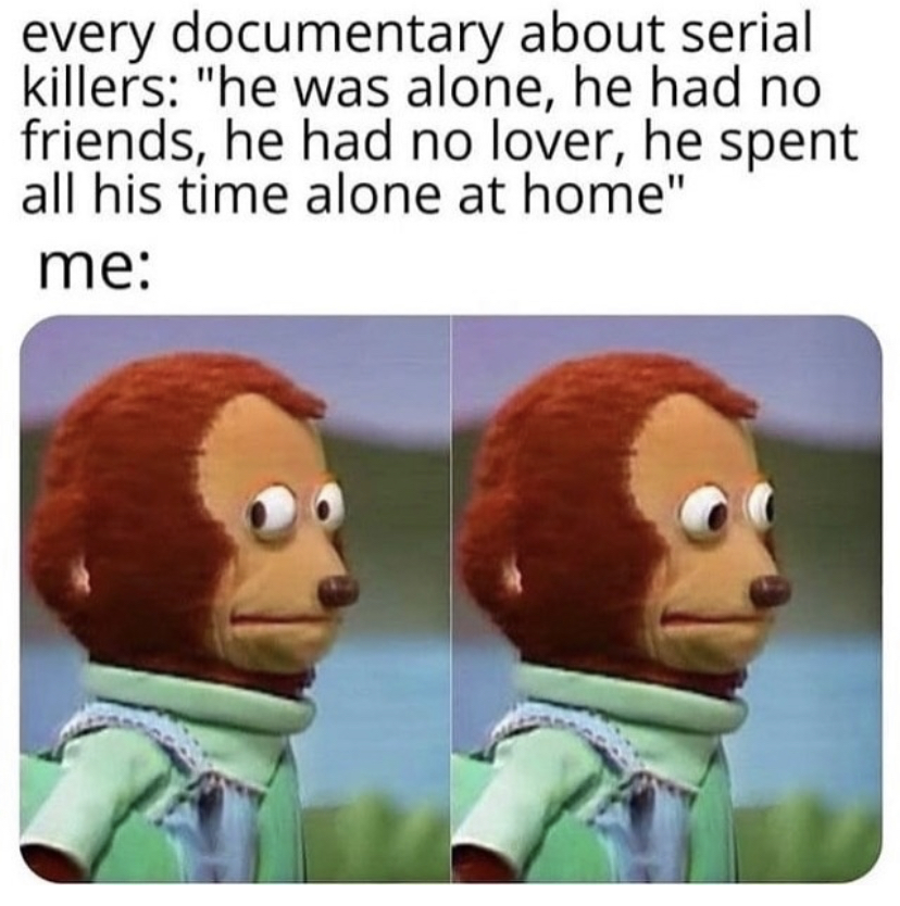 funny memes 2019 - every documentary about serial killers "he was alone, he had no friends, he had no lover, he spent all his time alone at home" me