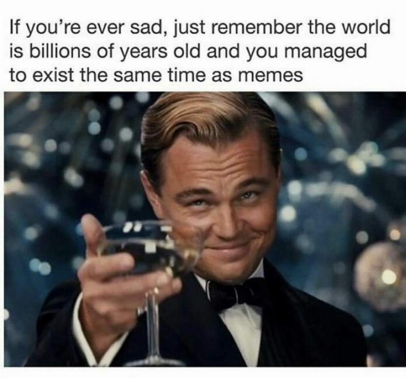 dank memes - leo meme - If you're ever sad, just remember the world is billions of years old and you managed to exist the same time as memes
