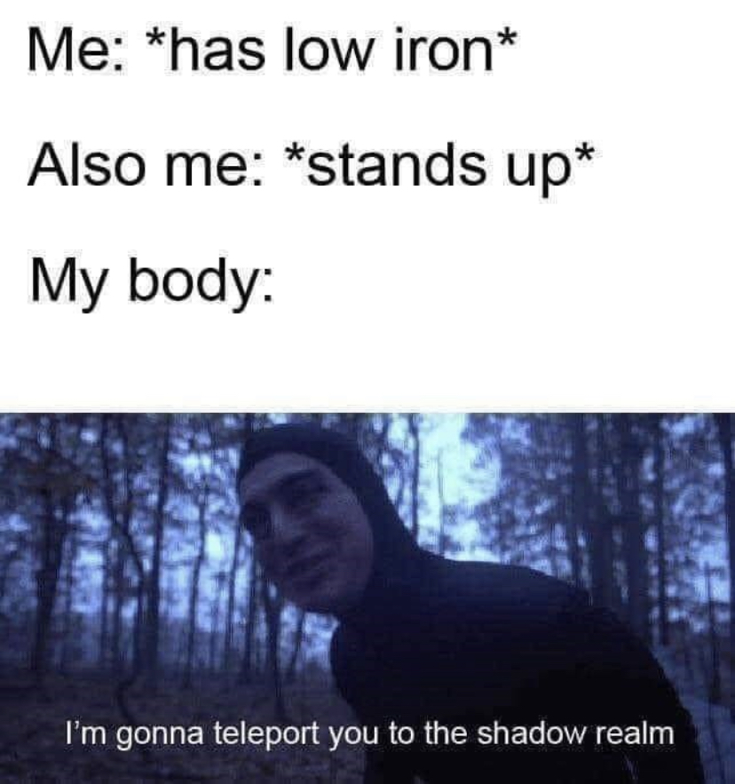 dank memes - i m going to teleport you to the shadow realm - Me has low iron Also me stands up My body I'm gonna teleport you to the shadow realm
