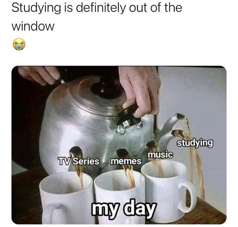 serving tea meme - Studying is definitely out of the window studying music Tv Series memes my day