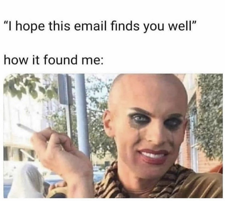 katya zamolodchikova bald - "I hope this email finds you well" how it found me