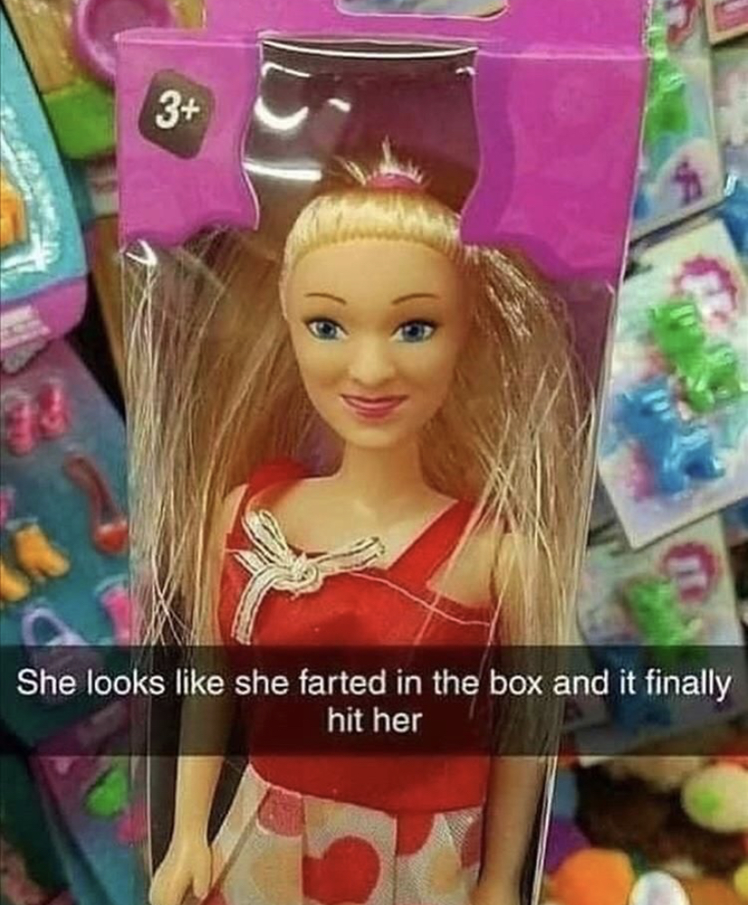 barbie funny - 3 She looks she farted in the box and it finally hit her