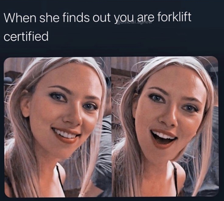 scarlett johansson memes - When she finds out you are forklift certified