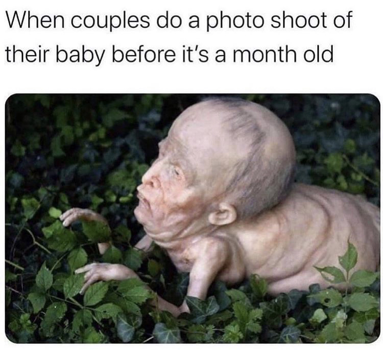 baby meme - When couples do a photo shoot of their baby before it's a month old