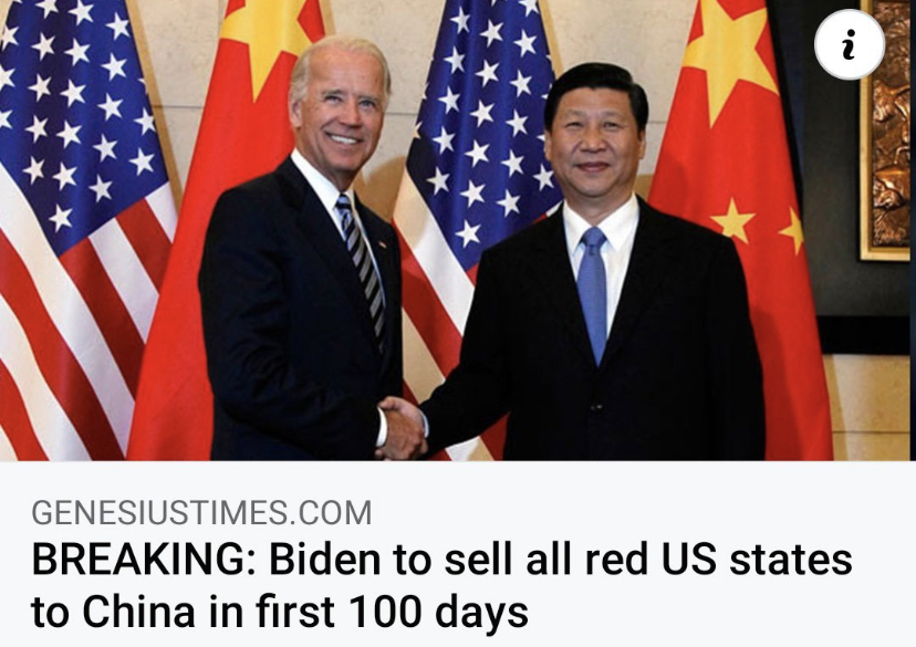 breaking news - i Genesiustimes.Com Breaking Biden to sell all red Us states to China in first 100 days