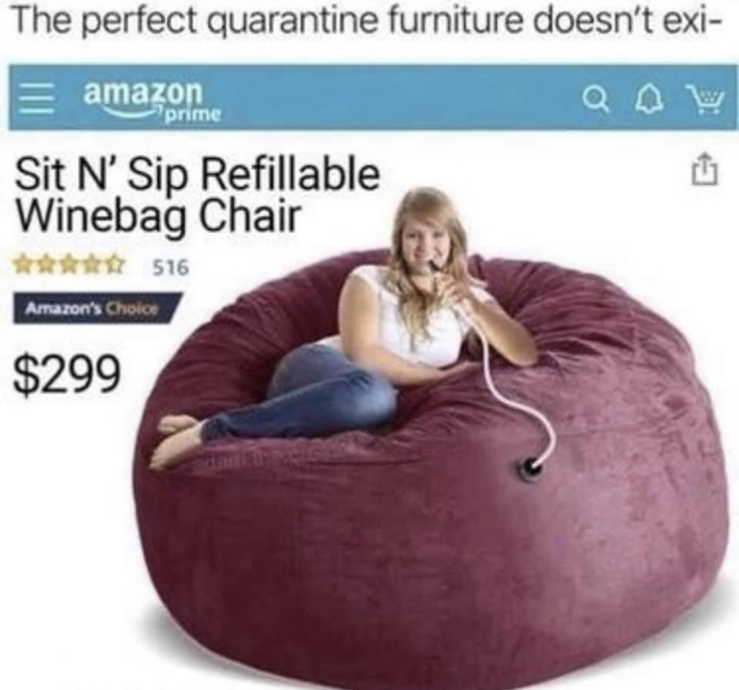 wine bean bag chair - The perfect quarantine furniture doesn't exi amazon prime Sit N' Sip Refillable Winebag Chair 516 Amazon's Choice $299