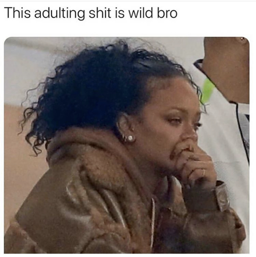 rihanna meme face - This adulting shit is wild bro