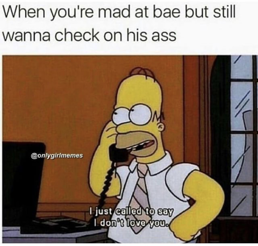 memes to send to your boyfriend - When you're mad at bae but still wanna check on his ass I just called to say I don't love you
