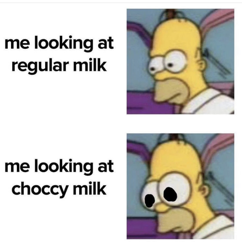 techno paladins - me looking at regular milk me looking at choccy milk