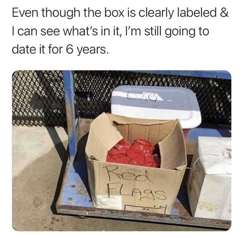 even though the box is clearly labeled - Even though the box is clearly labeled & I can see what's in it, I'm still going to date it for 6 years. Red Flags