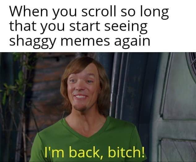 buff shaggy meme - When you scroll so long that you start seeing shaggy memes again I'm back, bitch!