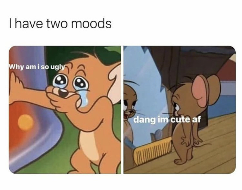 I have two moods Why am i so ugly dang im cute af