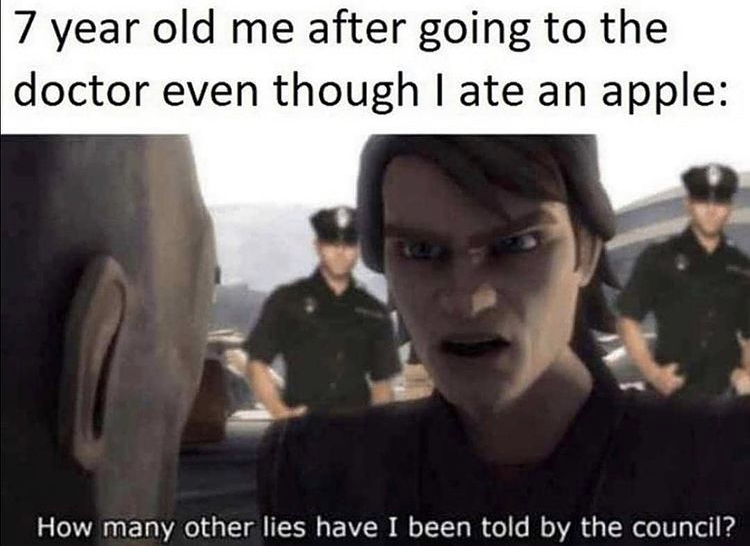 many other lies have i been told - 7 year old me after going to the doctor even though I ate an apple How many other lies have I been told by the council?