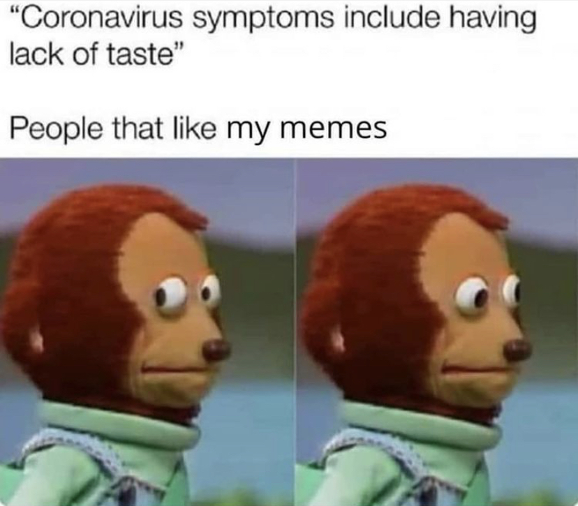 pineapple doesn t belong on pizza because its a fruit - Coronavirus symptoms include having lack of taste" People that my memes