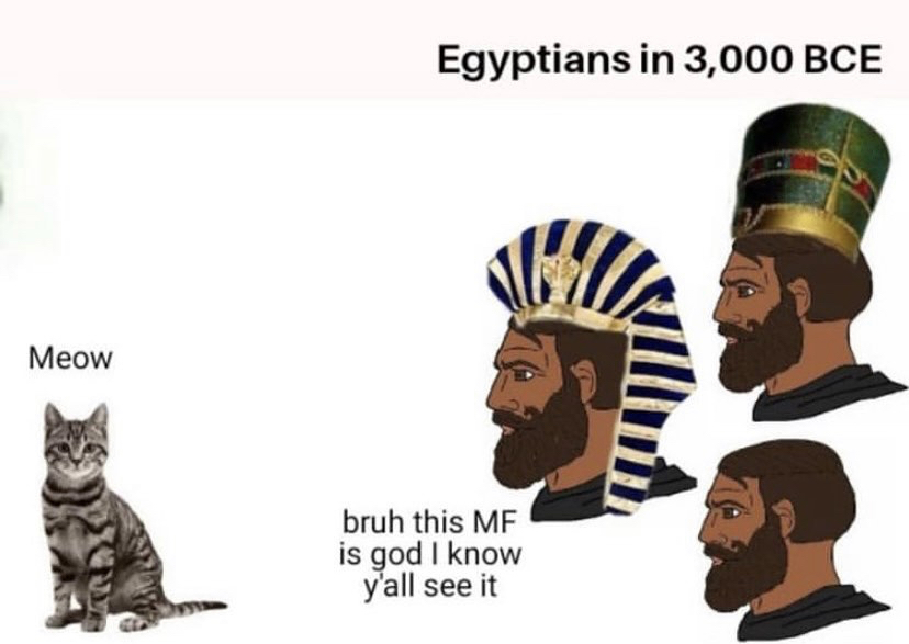 cartoon - Egyptians in 3,000 Bce Meow bruh this Mf is god I know y'all see it