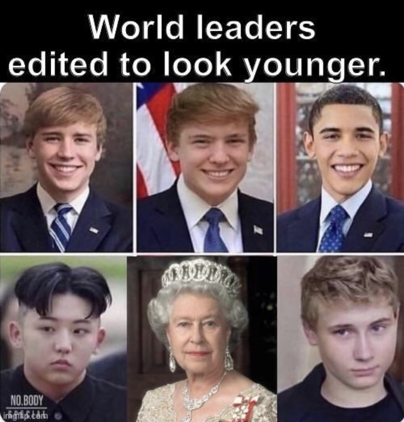 queen elizabeth ii - World leaders edited to look younger. No.Body gli con