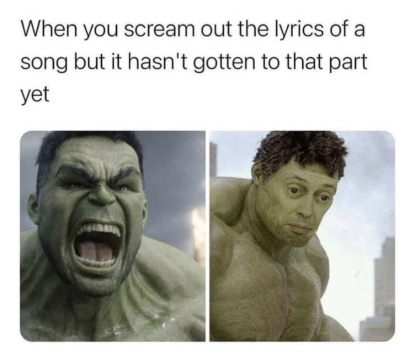 shame meme - When you scream out the lyrics of a song but it hasn't gotten to that part yet