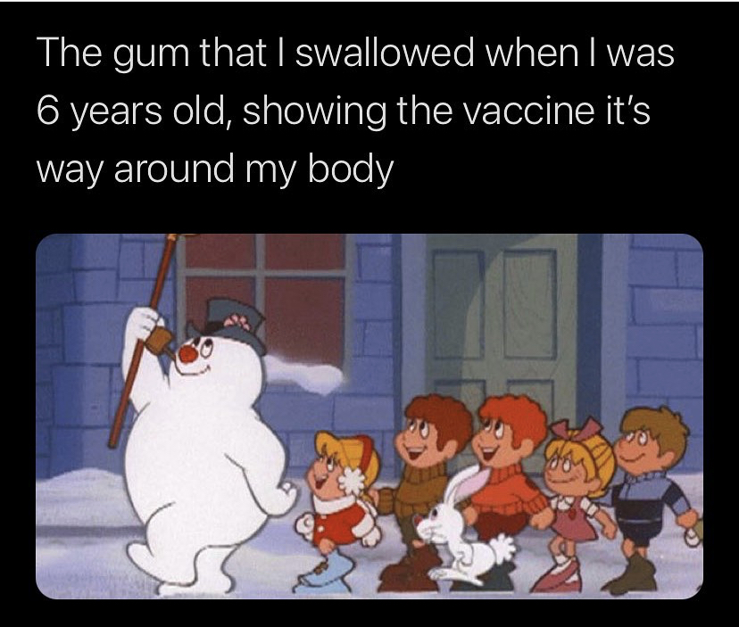 1969 frosty the snowman - The gum that I swallowed when I was 6 years old, showing the vaccine it's way around my body