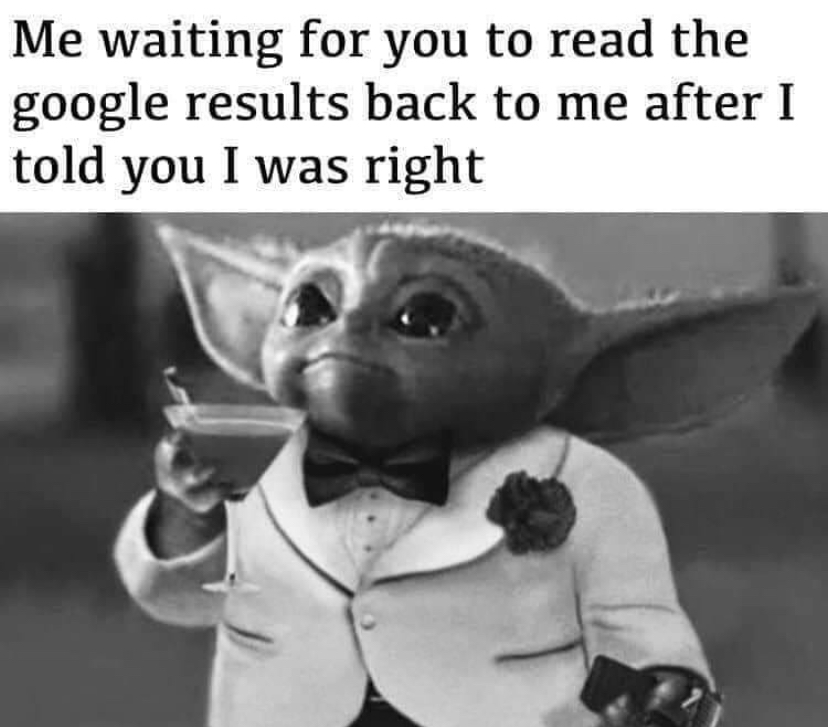funny yoda - Me waiting for you to read the google results back to me after I told you I was right