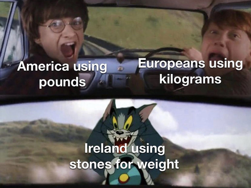 funny harry potter - America using pounds Europeans using kilograms Ireland using stones for weight