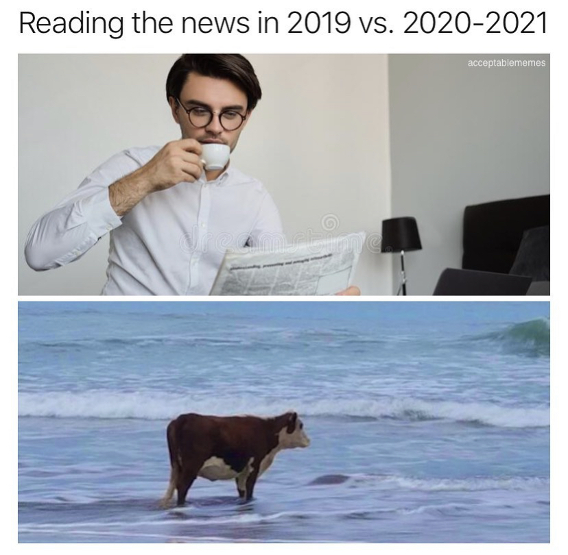 covid humor - Reading the news in 2019 vs. 20202021 acceptablememes