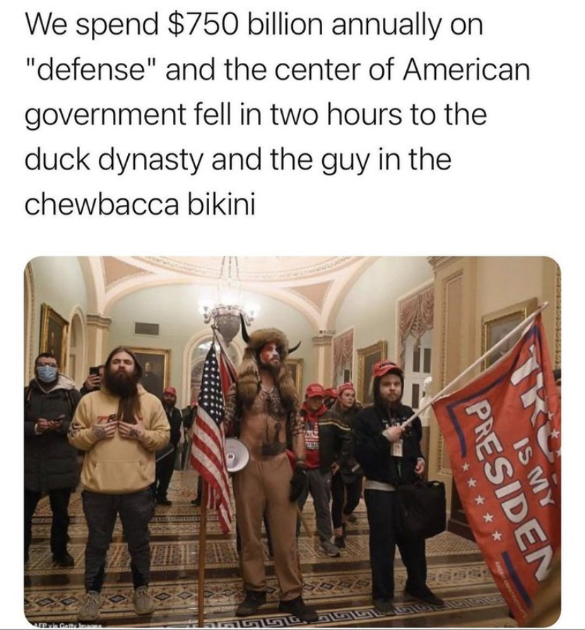 United States Capitol - We spend $750 billion annually on "defense" and the center of American government fell in two hours to the duck dynasty and the guy in the chewbacca bikini Presiden Is My